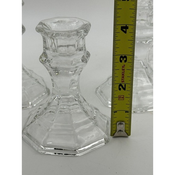 Luminessence Clear Glass Tapered Taper Candle Holders Set of 5 Octagon Base 4” - Picture 3 of 4